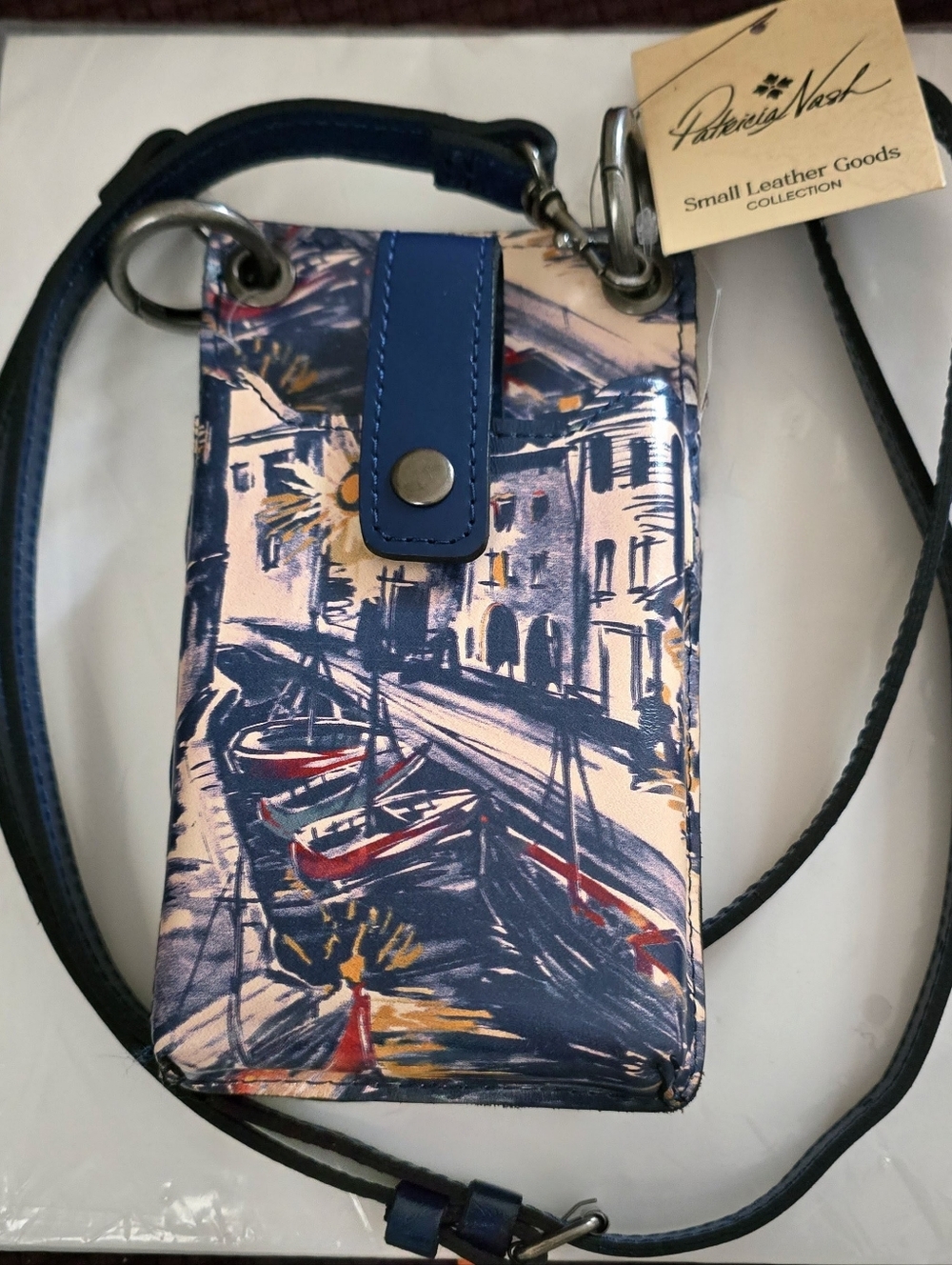 Patricia Nash Blue Multi Painted Canal Crossbody Phone Bag